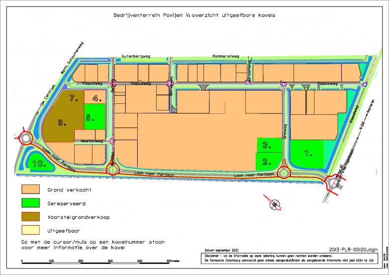 Overzicht uitgeefbare kavels bedrijventerrein Pavijen